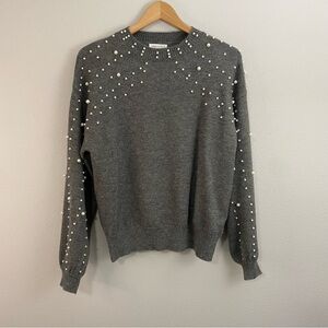 Pearl-Embellished Crewneck Sweater - Gray